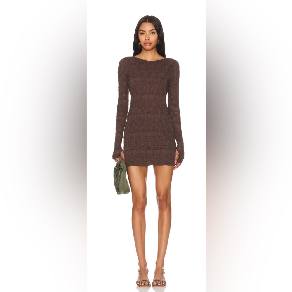 Free People Pauline Brown Long Sleeve Mini Dress